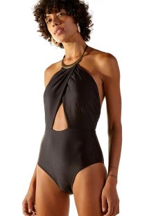 Black one-piece swimsuit with a decorative necklace - COLAR PRETO
