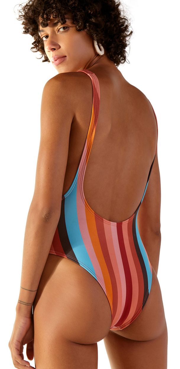 High-leg one-piece swimsuit in colorful straps - DELTA PALMAR