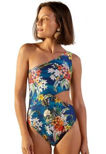 Floral blue asymmetric one-piece swimsuit - ENSEASA ARTA