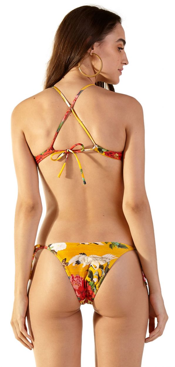 Yellow trikini with flowers and decorative necklace - RECORTE XANGAI