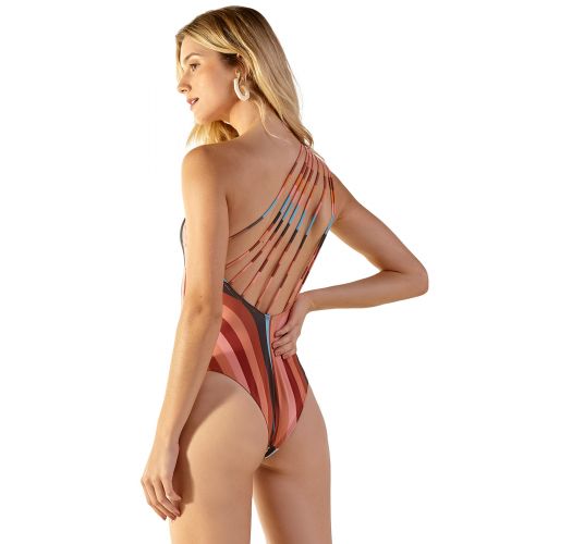 One-piece asymmetrical tropical swimsuit with straps - SARDENHA PALMAR