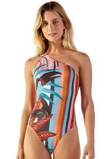 One-piece asymmetrical tropical swimsuit with straps - SARDENHA PALMAR