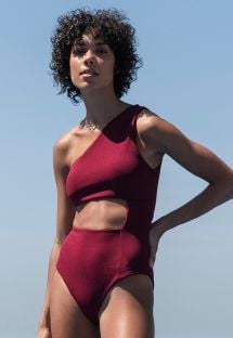 Burgundy one-shoulder swimsuit with cutouts - MAIO MONICA GRENAT