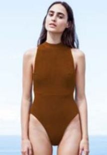 Caramel tricot knit one-piece high-neck swimsuit - MAIO TRICOT KATE CARAMELO