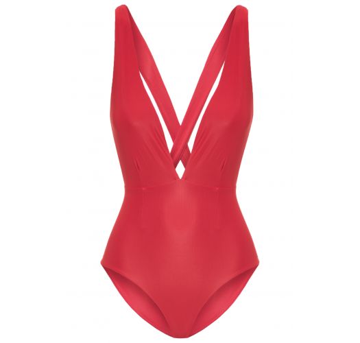 Red One-piece V-neck Swimsuit With Multi-way Straps - Marina Maillot ...