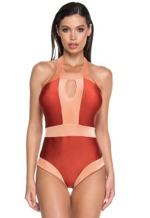 Red / nude pink high-neck one-piece swimsuit - BODY BIRKIN