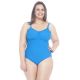 Plus size one-piece swimsuit in solid blue - CIBELE