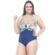 Blue/floral print plus size one-piece swimsuit - LUZ AZUL