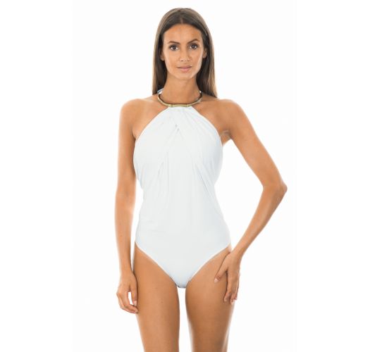 white and gold one piece swimsuit