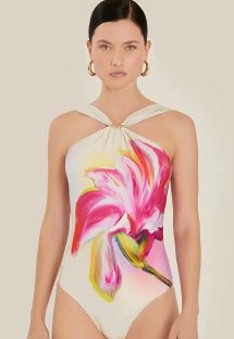 DETAILED HIGH NECK ONE PIECE NATURALEZA
