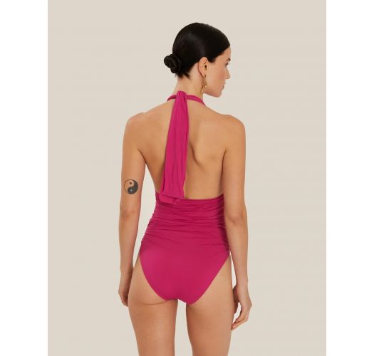 RUCHED HALTER ONE PIECE CARMINE