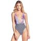 Deep V neckline swimsuit in flowers and stripes - CHROMATIC RAINBOW
