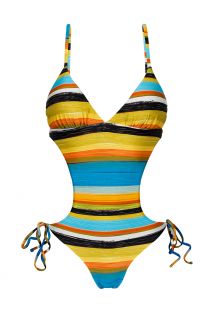 Farbenfroh gestreifter Brazilian Scrunch-Monokini - ARTSY TRIKINI