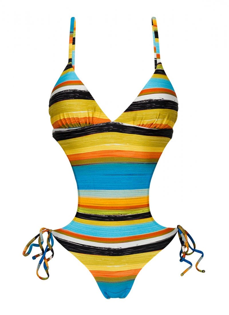 Brazilian scrunch monokini with colorful stripes - ARTSY TRIKINI