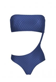 Asymetryczny niebieski kostium jednoczęściowy bez ramiączek - BODY KIWANDA DENIM RIO