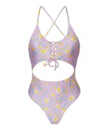 Flowered Brazilian one-piece swimsuit with belly cutout - CANOLA IVY STRAP