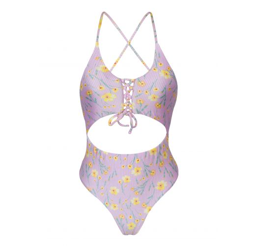 Flowered Brazilian one-piece swimsuit with belly cutout - CANOLA IVY STRAP