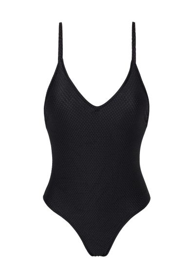 Black textured fabric high-leg swimsuit - CLOQUE PRETO HYPE