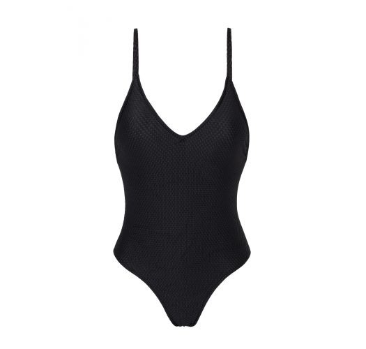 Czarny teksturowany wysoko wycięty kostium kąpielowy - CLOQUE PRETO HYPE