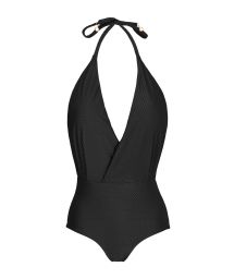 Black textured one-piece swimsuit - CLOQUE PRETO TRANSPASSADO