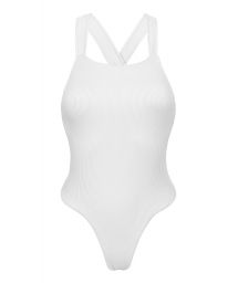 White ribbed high-leg one-piece swimsuit crossed back - COTELE-BRANCO OLIVIA