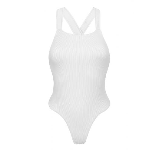 White ribbed high-leg one-piece swimsuit crossed back - COTELE-BRANCO OLIVIA