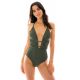Khaki plunging one-piece swimsuit - CROCO NEW VEGAS