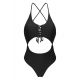 Black textured belly cutout Brazilian one-piece swimsuit - DOTS-BLACK IVY STRAP