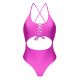Textured pink Brazilian one-piece swimsuit with belly cutout - EDEN-PINK IVY STRAP