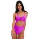 Textured pink Brazilian one-piece swimsuit with belly cutout - EDEN-PINK IVY STRAP