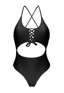 Badeanzug schwarz texturiert, Cut-Out im Bauchbereich - EDEN-PRETO IVY STRAP