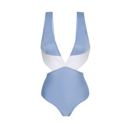 Denim blue and white V neckline monokini - GAROA TRIKINI RECORTE