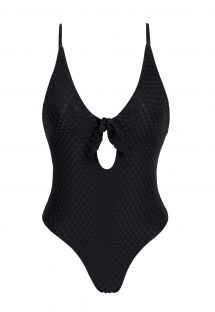 Czarny teksturowany kostium kąpielowy z wycięciem - KIWANDA PRETO HYPE NO