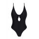 Black textured fabric high-leg swimsuit with front knot - KIWANDA PRETO HYPE NO