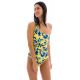 Plant yellow asymmetric one-piece swimsuit - LEMON FLOWER ONE SHOULDER