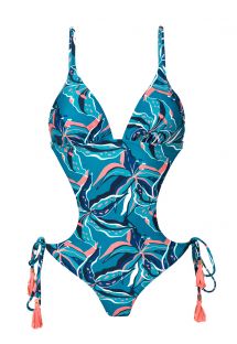 Blue and pink Brazilian scrunch monokini - LILLY TRIKINI