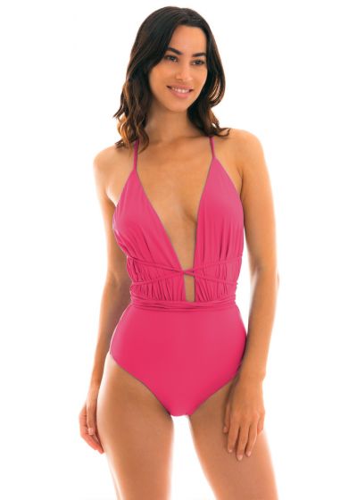 Fuchsia one-piece swimsuit with plunging neckline - NEW VEGAS OLINDA