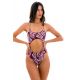Wine flowered Brazilian one-piece swimsuit with belly cutout - PALMS-VINE IVY
