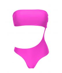 Magenta pink asymmetric bandeau one-piece swimsuit - PINK BODY-RIO