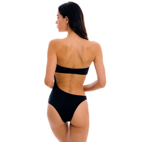 Black asymmetric bandeau one-piece swimsuit - PRETO BODY-RIO