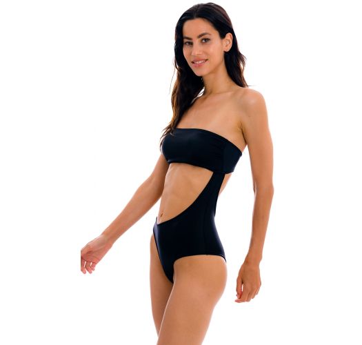 Black asymmetric bandeau one-piece swimsuit - PRETO BODY-RIO