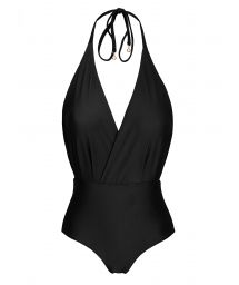 Black wrap style one-piece swimsuit - PRETO TRANSPASSADO