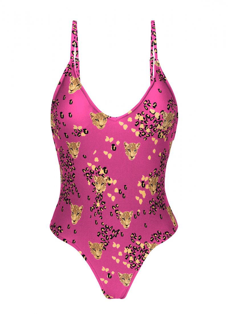 Pink leopard print high-leg one-piece swimsuit - ROAR-PINK HYPE