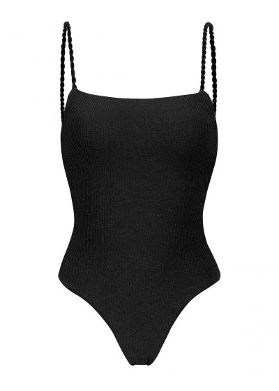 Black textured 1-piece swimsuit with twisted ties - ST-TROPEZ BLACK ELLA