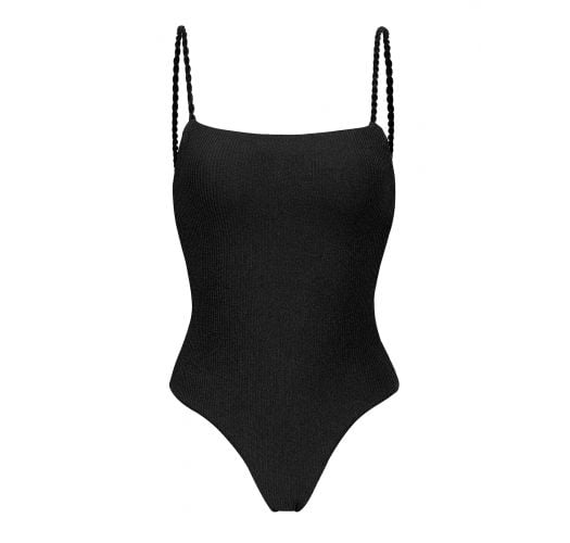 Black textured 1-piece swimsuit with twisted ties - ST-TROPEZ BLACK ELLA