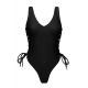 Black textured thong 1 piece swimsuit with laced sides - ST-TROPEZ BLACK ZOE
