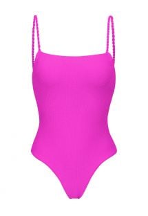 Magenta pink textured 1-piece swimsuit with twisted ties - ST-TROPEZ PINK ELLA