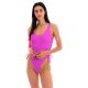 Magenta pink textured thong 1 piece swimsuit with laced sides - ST-TROPEZ PINK ZOE