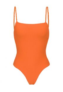 Pomarańczowy jednoczęściowy kostium kąpielowy ze skręcanymi wiązaniami - ST-TROPEZ TANGERINA ELLA