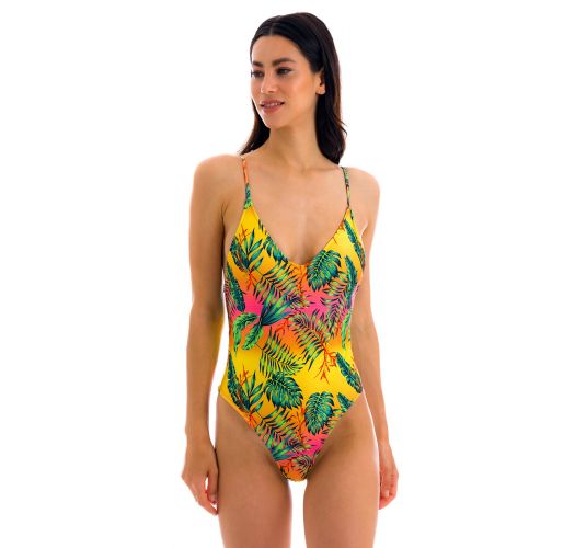Colorful tropical print high-leg one-piece swimsuit - SUN-SATION HYPE